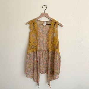 Floral Print and Lace Vest